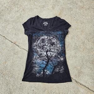 Vtg Y2k MUDD Baroque Tree Nature Scene Graphic Sheer Babydoll Tee Shirt Top Sm